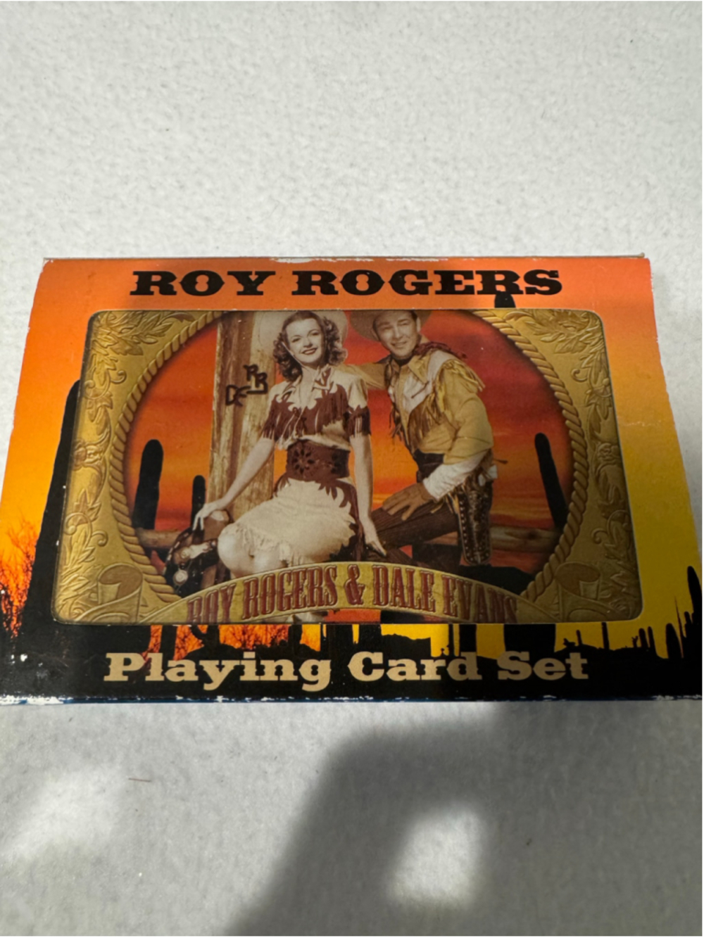 Vintage Vandor Roy Rogers & Dale Evans Playing Card Set Orange Gold Tin Case